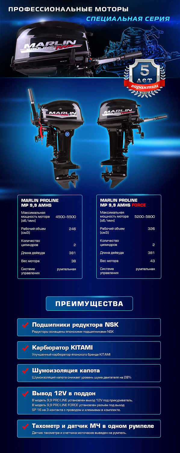 Лодочный мотор MARLIN PROLINE MP 9.9 (20) AMHS FORCE в Сергиевом Посаде